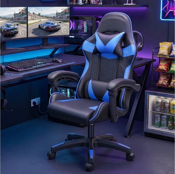 oyajia Gaming-Stuhl Gaming Stuhl, Bürostuhl Ergonomisch Wippfunktion bis zu 135° (mit Kopfstütze und Lendenkissen), Rückenlehne und Sitzfläche kippbar,Gamingstuhl mit Höhenverstellung