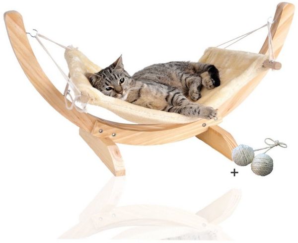 Rohrschneider Katzenliege Katzenhängematte Cat Relax, Schlafplatz Katzenbett Katzenkorb, beige