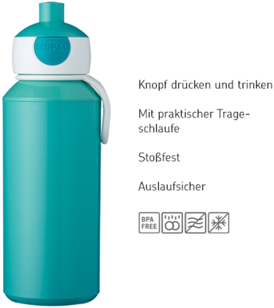Mepal CAMPUS Pop-up Trinkflasche Set mit Flip-Up Ersatzdeckel türkis Bild 2