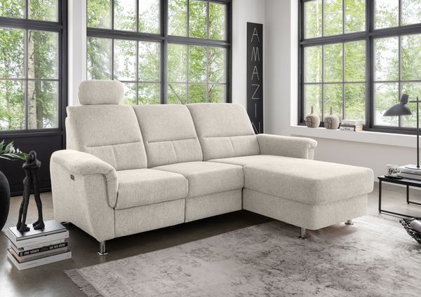 Ecksofa >Ludwigshafen< Motor-funktion, Kopfstütze, Stauraum, beige - 231x113x165 (BxHxT)