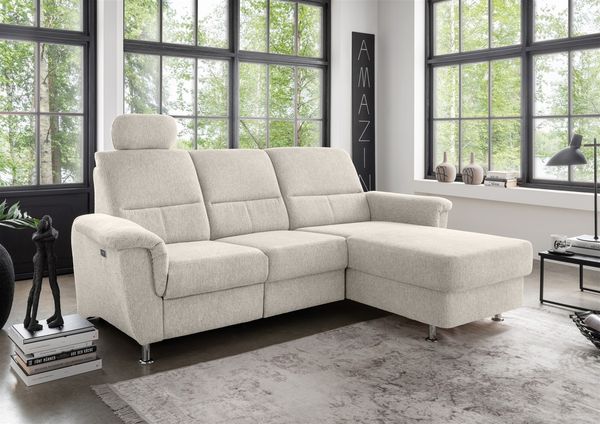 Ecksofa >Ludwigshafen< Motor-funktion, Kopfstütze, Stauraum, beige - 231x113x165 (BxHxT)