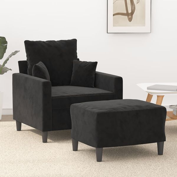 vidaXL Sessel mit Hocker Schwarz 60 cm Samt 3201102