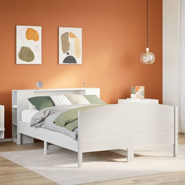 vidaXL Massivholzbett mit Regal ohne Matratze Weiß 140x190 cm Kiefer 3323072