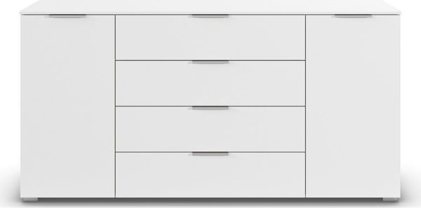 rauch Kombikommode Sideboard Türkommode Schubladenkommode Kommode ASTANA (Breite 160 cm / Höhe 81 cm, mit 4 Einlegeböden), 2-türig, 4 geräumige Schubladen, Kantengriff Alufarben MADE IN GERMANY