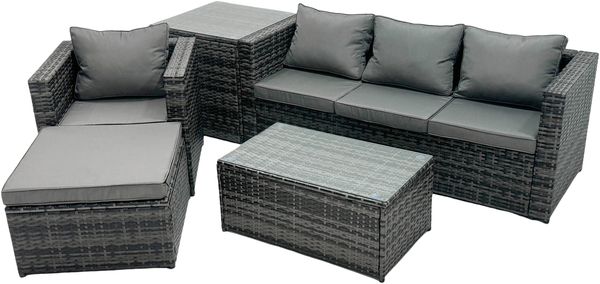 Fimous Poly Rattan Gartenlounge Sofa Set Balkonmöbel Set 5-sitzer Gartenmöbel Set Sitzgruppe aus Gartensofa;Sessel;Hocker Dunkelgrau Gemischt