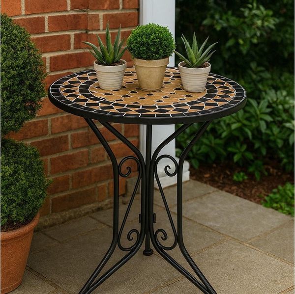 Kobolo Beistelltisch Gartentisch Tisch Esstisch Mediterran mit Platte mit Mosaik (kombinierbar, 1-St, 1 Tisch), Höhe 71 cm Durchmesser 61 cm