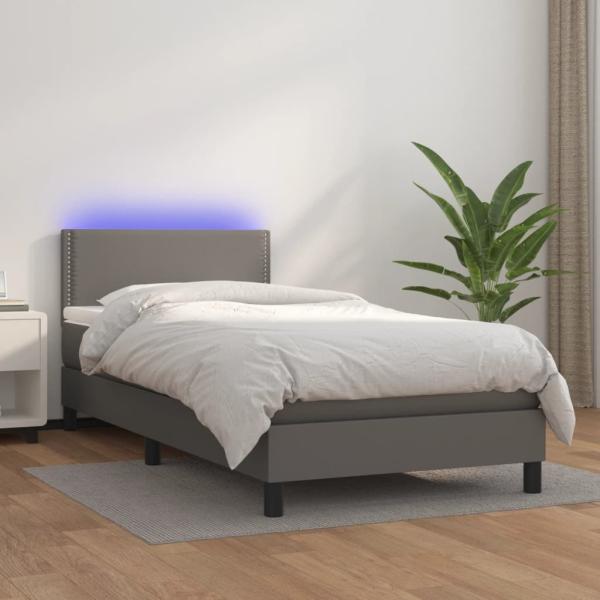 vidaXL Boxspringbett mit Matratze & LED Grau 90x190 cm Kunstleder 3134139