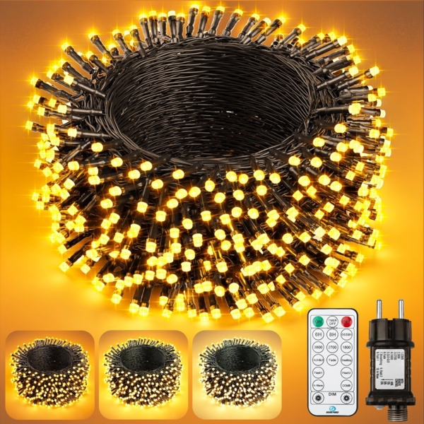 Lichterkette Außen Weihnachtsbaum Innen 40M, 400 LED 3 Warmweiß Dimmbar Outdoor Led-Lichterkette Strom mit Stecker Fernbedienung Timer IP44 Wasserdicht Weihnachtsbeleuchtung für Garten Party Hochzeit
