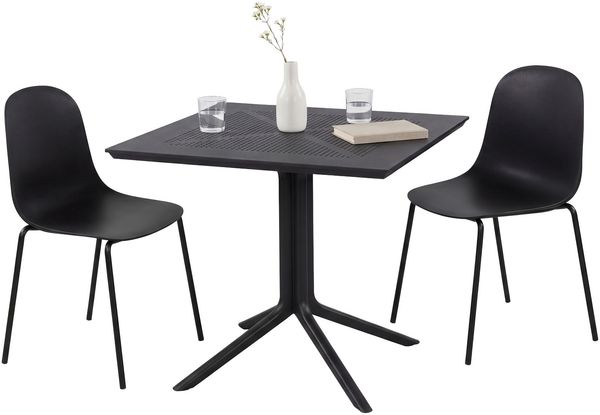 Gartenmöbel-Set MARA mit 2 Stühlen - 186x80x85cm, Kunststoff, Schwarz | Balkonset Gartenset Tisch mit Stühlen Bistroset Outdoor