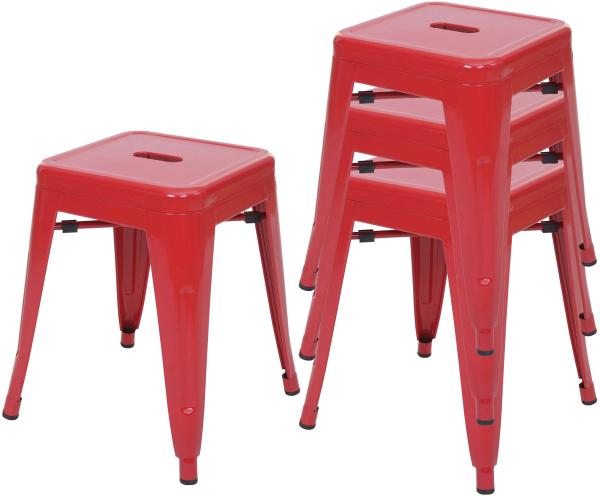 4er-Set Hocker HWC-A73, Metallhocker Sitzhocker, Metall Industriedesign stapelbar ~ rot