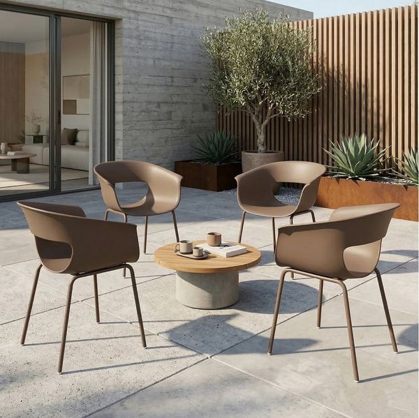 Outsunny Gartenstuhl mit Ausschnittdesign, Armlehne (Gartenstühle, 4 St), für Garten Balkon Terrasse Kaffee