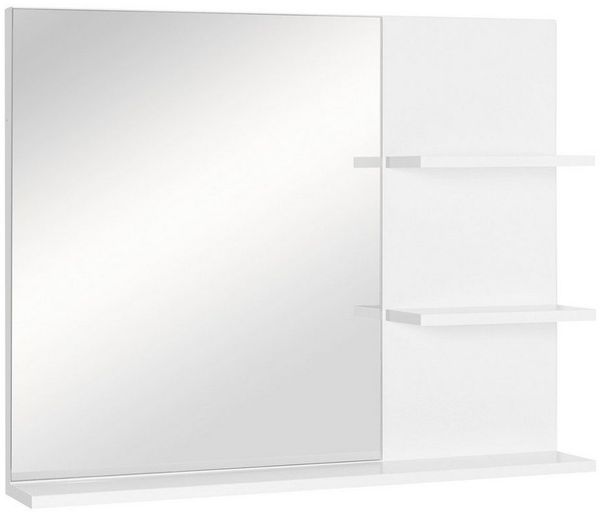Kleankin Spiegel Badspiegel mit 3 Ablagen, Wandspiegel Badezimmerspiegel (Spiegelregal, 1-St, für Badezimmer), Weiß, 60 x 10 x 48 cm