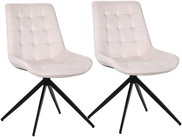 HOMAVO 2er Set 'YZ4' Esszimmerstuhl mit Drehfunktion, 360° drehbar, Samt weiß, 53 x 62 x 85,5 cm