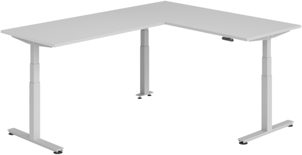 bümö Eckschreibtisch elektrisch höhenverstellbar L-Form: 180 x 240 cm in grau, Gestell silber - Stehschreibtisch mit Memory-Steuerung, elektrischer XXL Schreibtisch für die Ecke, XDSMW-1916-5-S