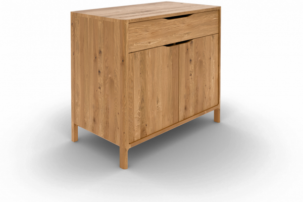 Kommode Swig aus Wildeiche massiv geölt 95x50 cm mit 2 Türen und 1 Schublade