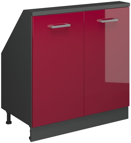Küchenschrank für Dachschrägen R-Line Rot Hochglanz 80 cm mit 2 Türen Vicco