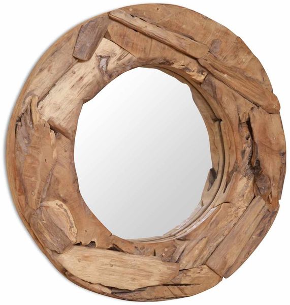 Wandspiegel, Dekorativer Spiegel Teak 60 cm Rund