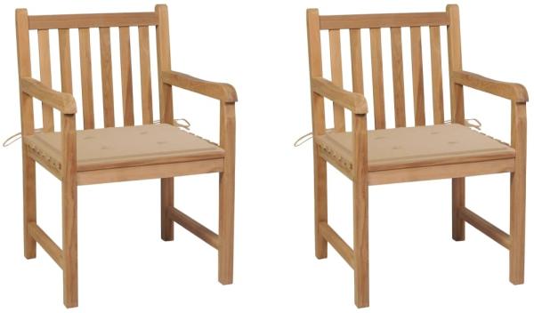 vidaXL Gartenstühle 2 Stk. mit Beige Kissen Massivholz Teak 3062733