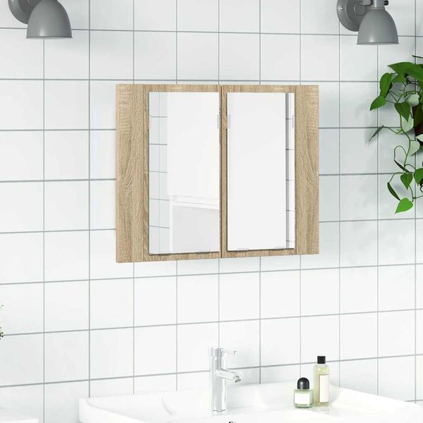 LED Spiegelschrank, Badezimmerschrank Sonoma-Eiche 60x12x45 cm Acryl