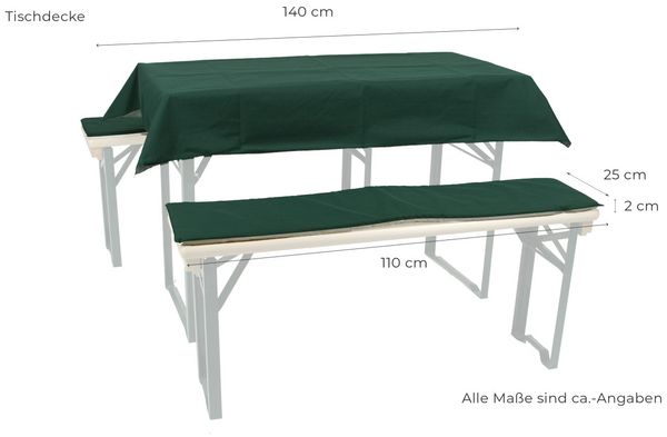 GO-DE Auflage Set 140 cm Grün für Festzeltgarnitur Bierbankauflage Husse Bild 3