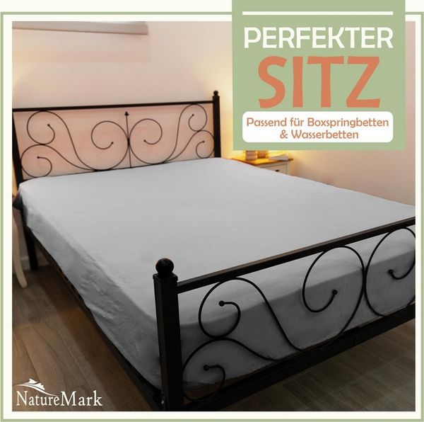 NatureMark Spannbettlaken Mikrofaser Spannbetttuch, Polyester, Gummizug: rundum, viele Größen und Farben Markenware, 120x200 cm, Silber grau