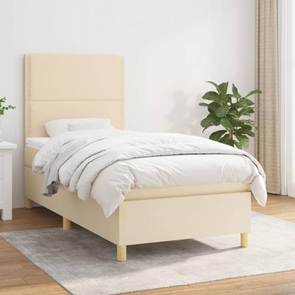 vidaXL Boxspringbett mit Matratze Creme 90x190 cm Stoff 3142222