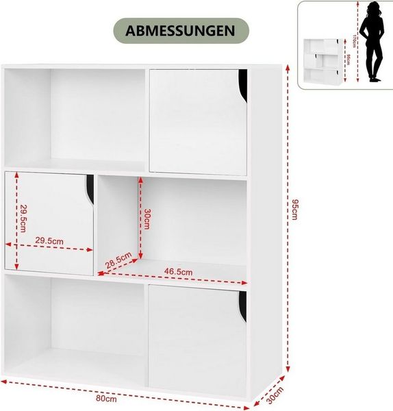 EUGAD Bücherregal, 1-tlg, Würfelregal mit Türen aus Holzwerkstoff