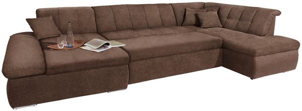 DOMO collection Wohnlandschaft NMoric im XXL-Format, B/T/H: 353/216/80 cm, incl. Zierkissen U-Form, wahlweise mit Bettfunktion und Armlehnenverstellung
