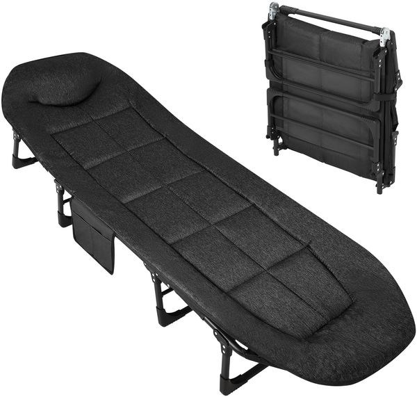 GarveeHome Feldbett klappbar mit Bequemer Baumwollfüllung, Integriertes Kissen & Matratze, Gästebett Campingbett Strandliege Gartenliege Reisebett Faltliege, 190 x 60 x 30 cm, bis 250kg Belastbar, Schwarz