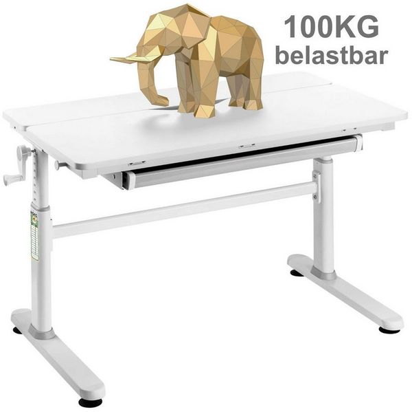 HOKO Kindertisch Schülerschreibtisch höhenverstellbar+ Lernstuhl Kinder Lern-Set (100×60cm / 120×60cm) + Neigbare Tischplatte, Schubladen, Mitwachsend, Kinder ab 6 Jahren)