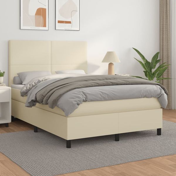 vidaXL Boxspringbett mit Matratze Creme 140x190 cm Kunstleder 3142721