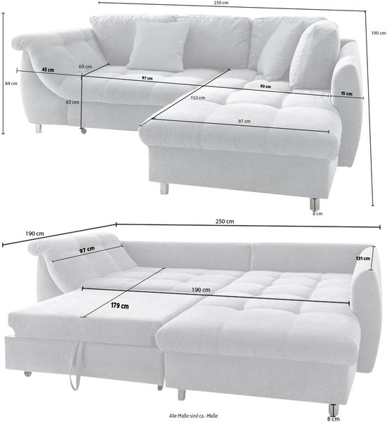 Ecksofa Schlafcouch L-Garnitur ausziehbar Ottomane rechts Mikrofaser Hellbraun Bild 9
