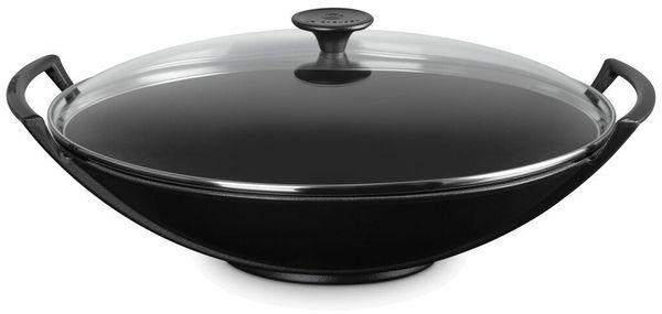 Le Creuset Gusseisen Wok 36 cm mit Deckel schwarz