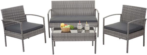 Poly-Rattan Garnitur HWC-F56, Balkon-/Garten-/Lounge-Set Sitzgruppe ~ grau, Kissen dunkelgrau