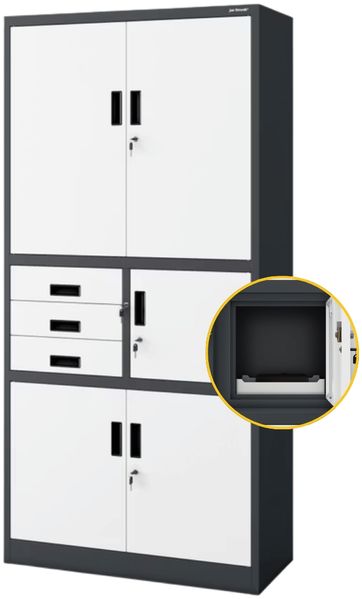 Aktenschrank abschließbar FILIP - mit Tresor & Schubladen| Büroschrank aus Stahl Metallschrank Werkstatt Mehrzweckschrank Werkzeugschrank, 185x90x40cm Anthrazit-Weiß