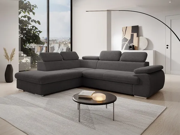 Vente-unique - FABIEN Sofa SamtStoff Grau - B 221 cm x H 76 cm x L 271 cm
