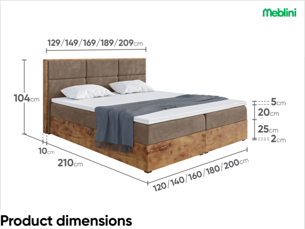 MEBLINI Boxspringbett LOFTY 2 200x200 cm mit Bettkasten - H3/Braun Samt Polsterbett - Doppelbett mit Topper & Taschenfederkern-Matratze Bild 7