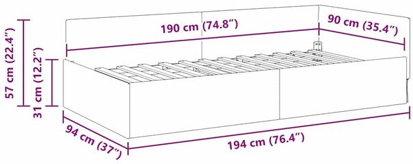 vidaXL Eckbettgestell mit Kopfteil Türkis 90 cm x 190 cm Samt 42016079 Bild 11
