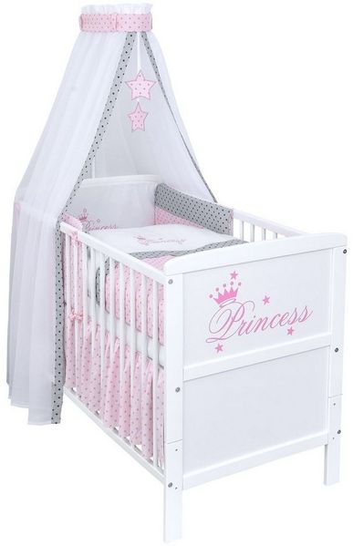 Baby-Delux Komplettbett Babybett Natalie Princess Komplettset, 10-tlg, Kinderbett 70x140 cm weiß, Bettset verschiedene Designs
