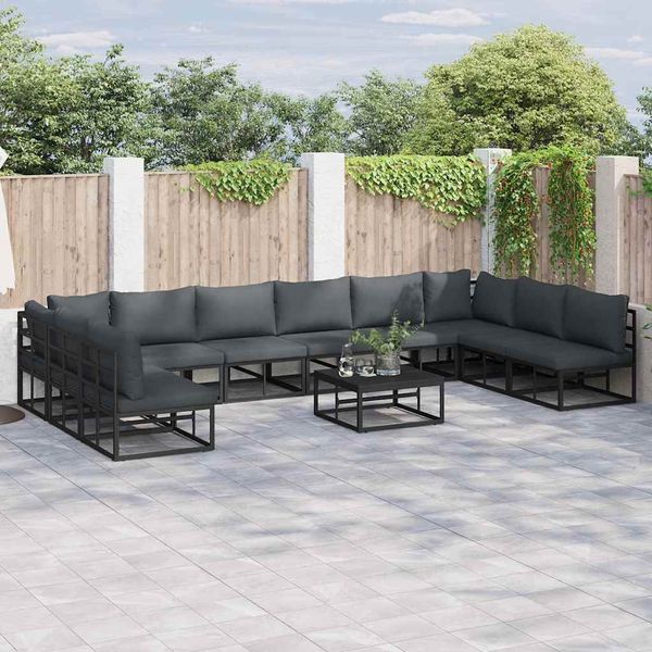 vidaXL Gartensofa-set mit Kissen 10 pcs Schwarz Aluminium 3378902