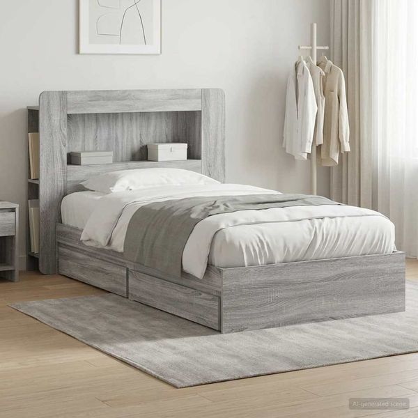 vidaXL Bettgestell mit Stauraum Grau Sonoma 90 x 200 cm Holzwerkstoff 3433638