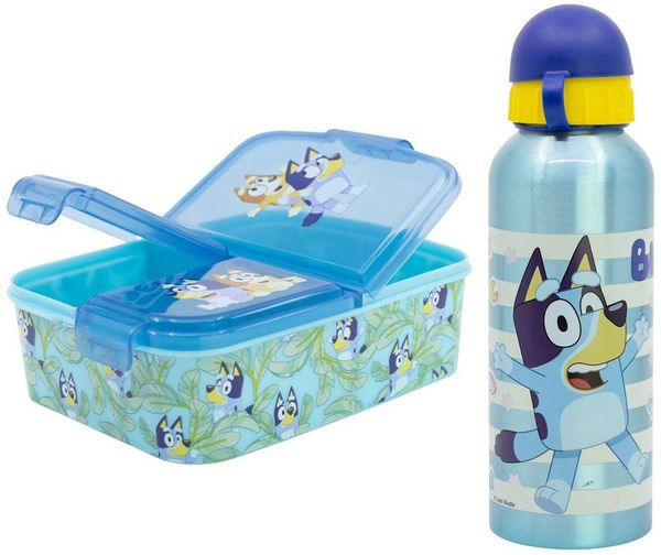 Bluey Lunchbox Bluey Bingo Kinder 2teiliges Set Brotdose Alu Trinkflasche 530 ml, (Spar-Set, 2-tlg, Spar-Set)