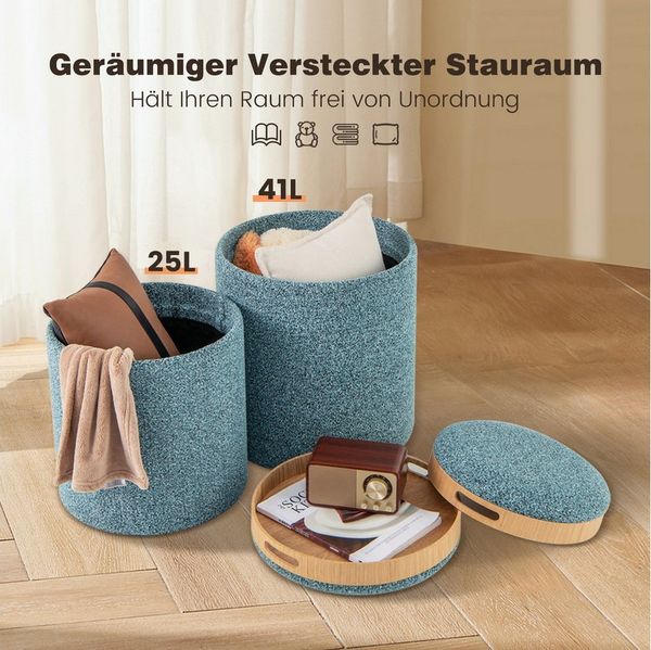 COSTWAY Sitzhocker, 2er Set, runder Fußhocker mit Stauraum, wendbarem Deckel