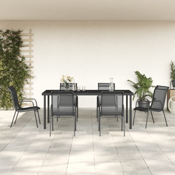 vidaXL 7-tlg. Garten-Essgruppe Schwarz Stahl und Textilene 3200680