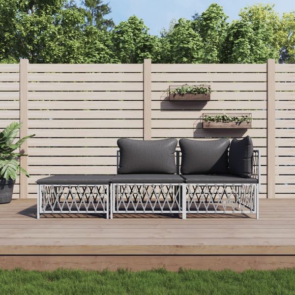 vidaXL 3-tlg. Garten-Lounge-Set mit Kissen Weiß Stahl 3186846