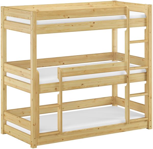 Dreier-Etagenbett für Erwachsene Stockbett für drei Personen 90x200 Kiefer Massivholz V-60.03-09Rollrost und Matratze inkl.