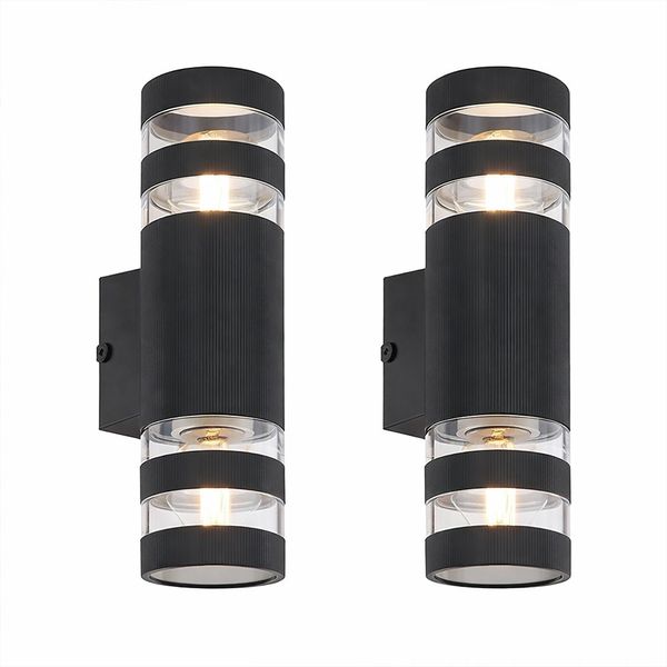 2x Wandleuchte, schwarz, Glas klar, Up Down, H 22 cm