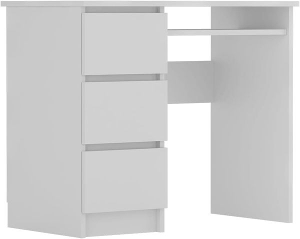 Shefa Line CINA Schreibtisch Weiß 90x50 cm - Computertisch mit 3 Schubladen & Tastaturauszug