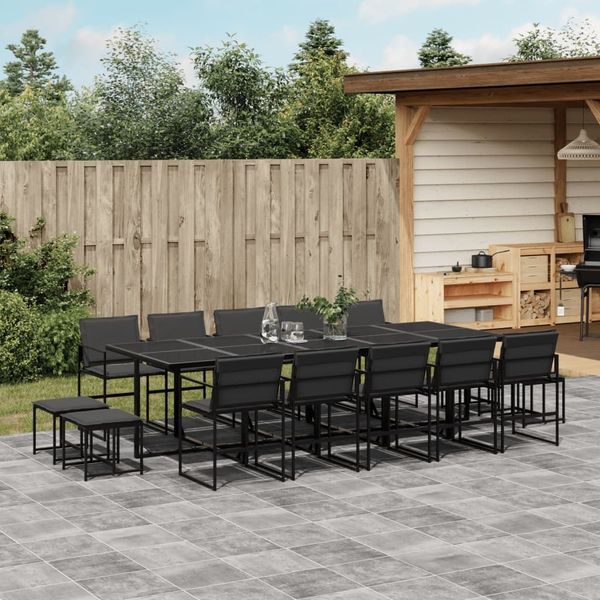 vidaXL 15-tlg. Garten-Essgruppe mit Kissen Schwarz Textilene 3295086