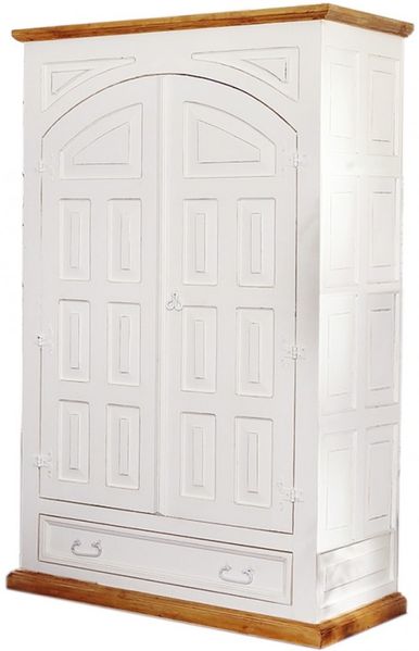 weißer Kleiderschrank, Dielenschrank, Landhausschrank, MEXICO, weiss lackiert, Shabby Chic Bild 4